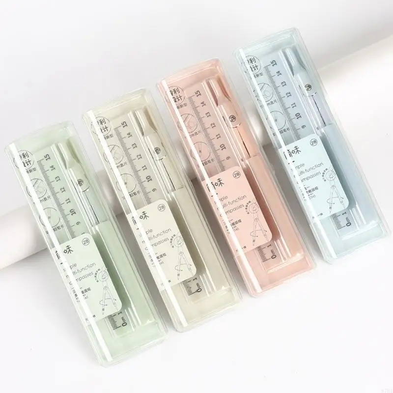 Multifunctional Drawing Math Geometry Stationery Tool, 3 in 1 Geometry Straight Ruler with Pencil Set
