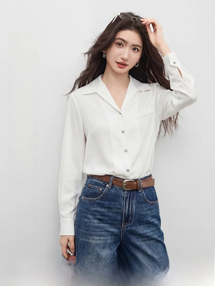 

Elegant Cuban Collar Commute Shirt Women's Loose Slimming Top Fashionable Spring 2026 Interview High-End Feelings Blouse