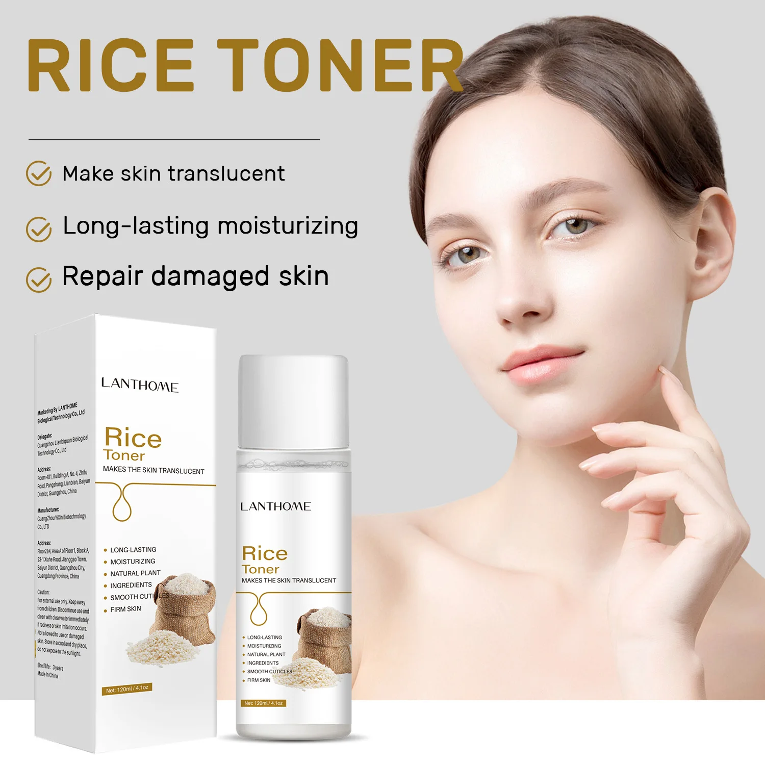 

Rice Toner Skin Translucent Long-lasting Moisturizing Repair Damaged Keep Skin Firm and Elastic