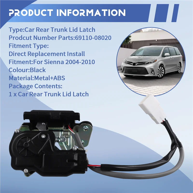 

Reliable Car Rear Trunk Lid Latch Tailgate Lock Tailgate Actuator 69110-08020 For Toyota Sienna 2004-2010