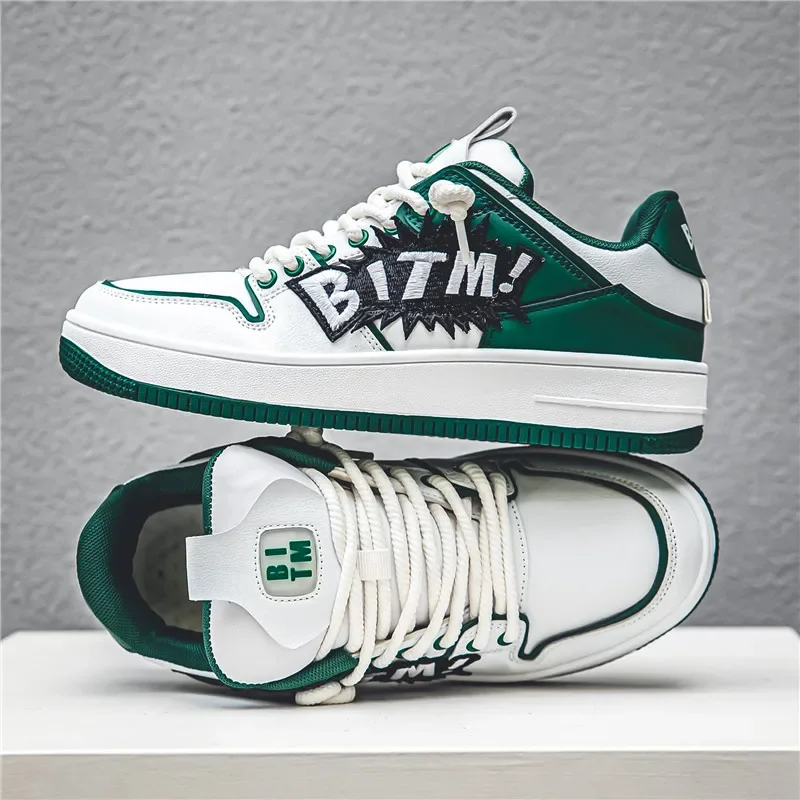 High-quality Leather Embroidered Letter Personalized Men's Sports Board Shoes, Comfortable and Multifunctional Skateboard Shoes