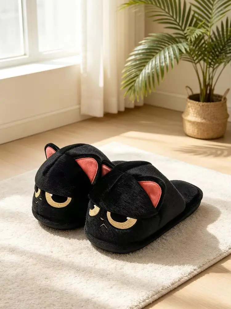 Neue flauschige warme Hausschuhe für Herren, Katzenfell-Mules, Kuschel-Kätzchen-Hausschuhe, Herren-Innen-Hausschuhe, Flip-Flops – Detail 15