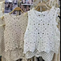 Crochet Hollow Sleeveless Vest Women Summer Knitted Cropped Tank Top