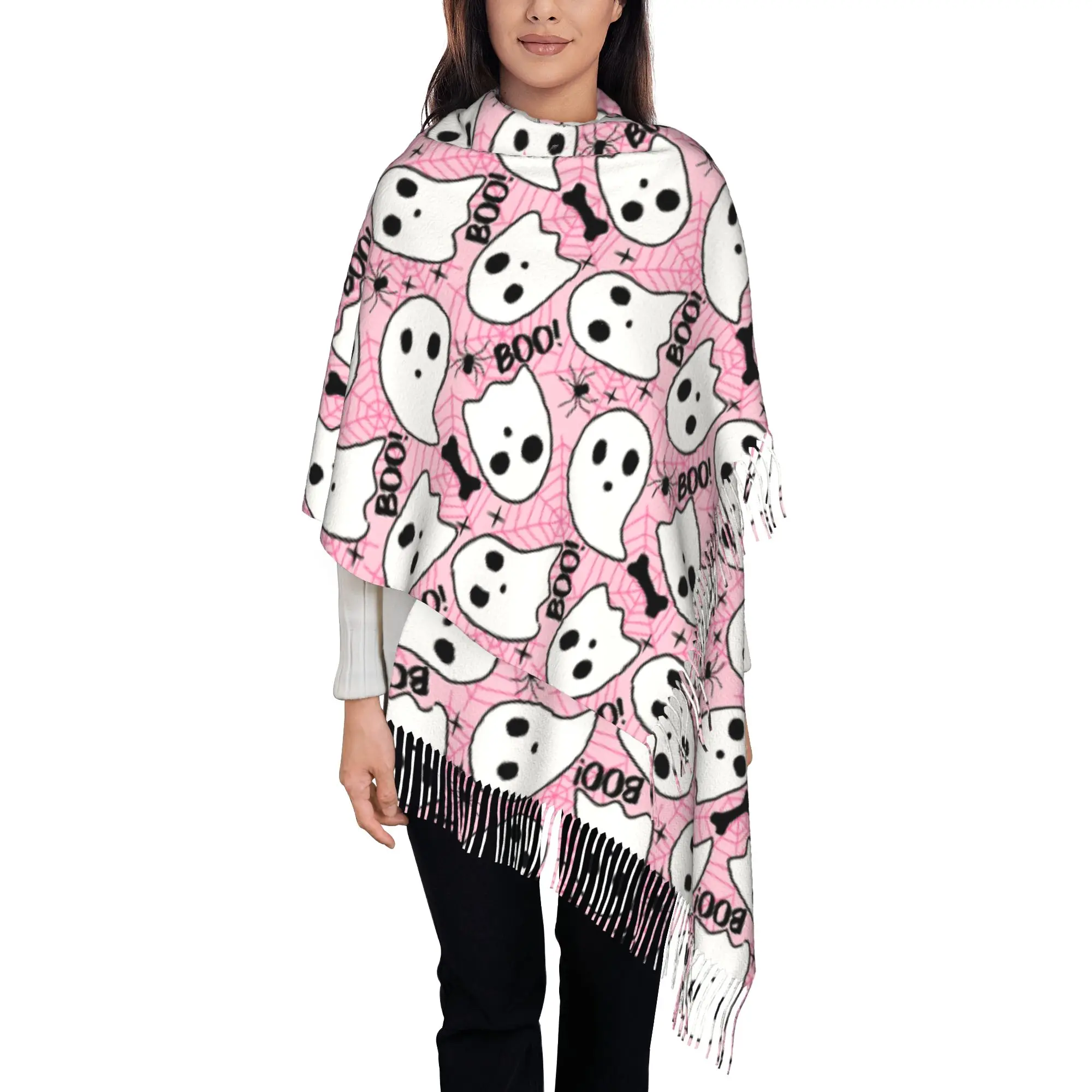 1 PC Pink Ghost Halloween Pattern Echarpe Wraps  In Winter High Quality Windproof Gifts Scarf