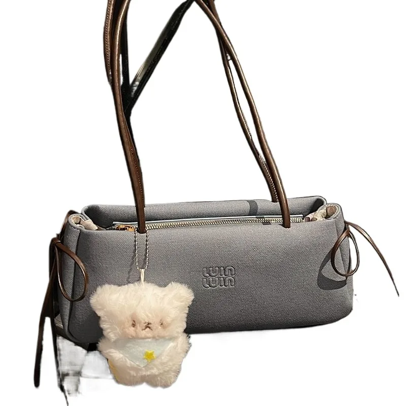 

Vintage Canvas Small Bag Women's Autumn New French Fashion One Shoulder Underarm Bag Niche Design Is Exquisite Simple and Casual