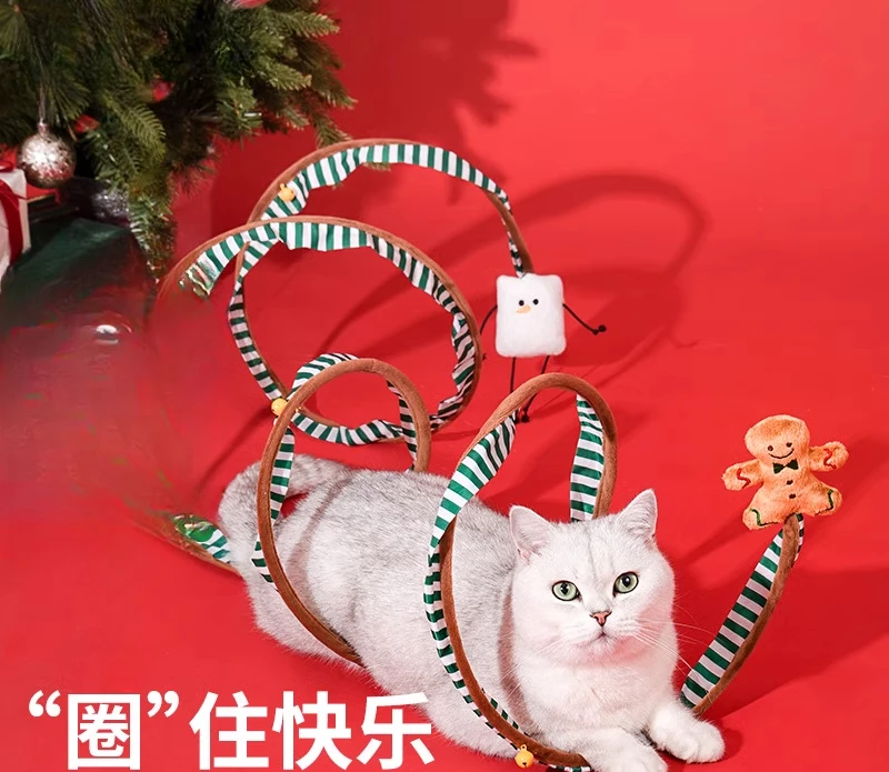 

Christmas Circle Cat Tunnel Self-Hi Anxiety Bell Tease Cat Stick Spring Catnip Avoid