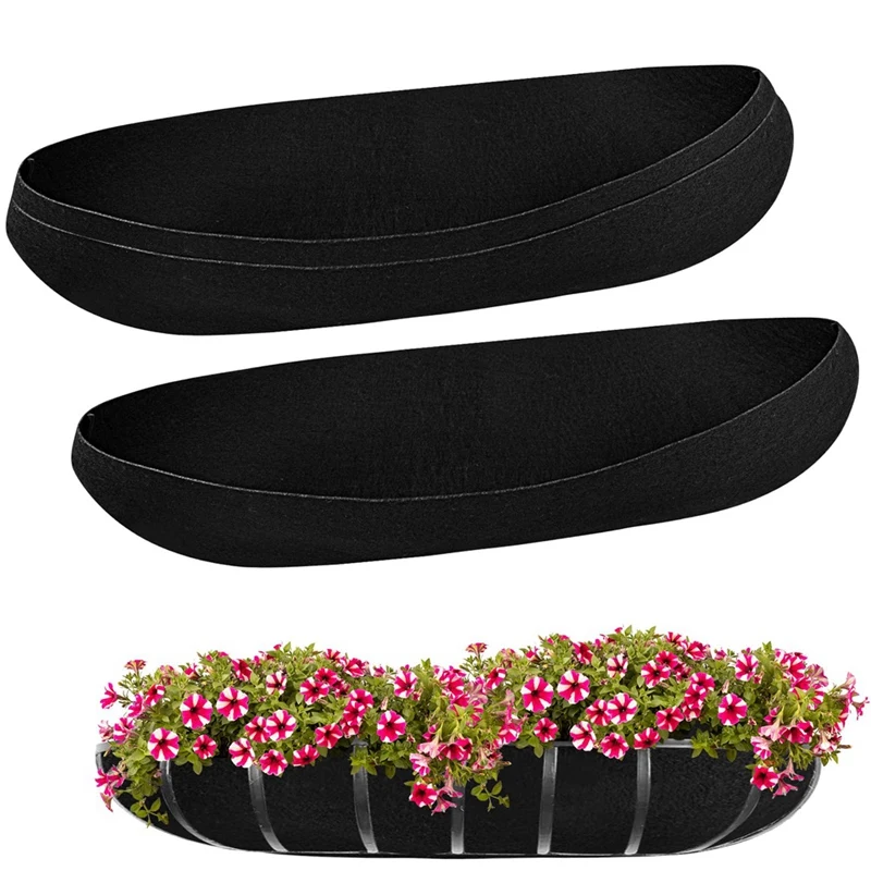 3PCS Planter Basket Liners Fabric Window Box Liners Felt Trough Planter Liner Replacement Black Flower Basket Liner