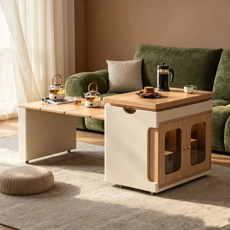 Living room multi-functional lifting telescopic folding sofa cart side cabinets