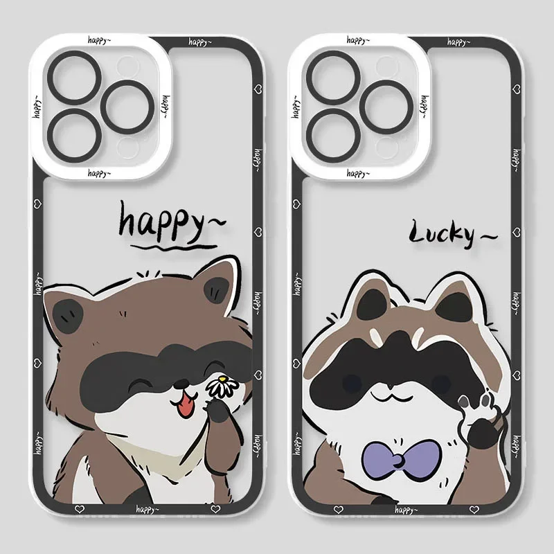 Case For Samsung Galaxy S24 S23 S22 Ultra S21 S20 FE Note 20 10 Plus A15 A25 A35 A55 Cartoon Raccoon Animal Clear Phone Covers