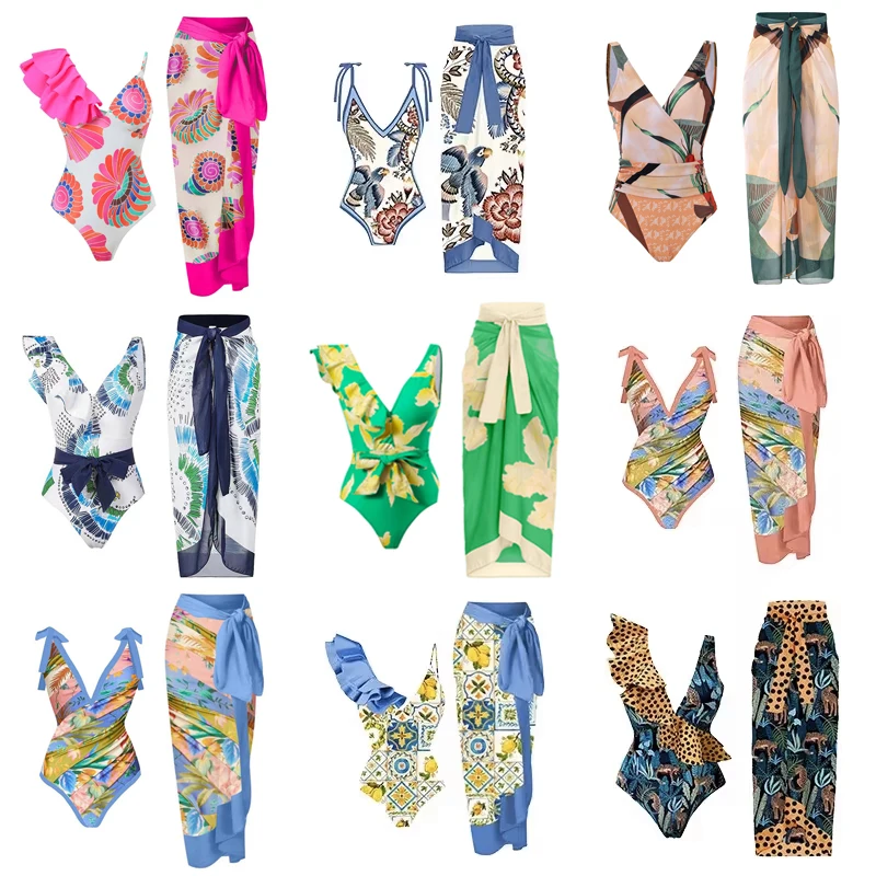 Jednoczęściowe stroje kąpielowe kobieta nadruk w stylu vintage wzburzyć głębokie V bikini Kimono moda zakrywająca stroje kąpielowe strój kąpielowy kostiumy kąpielowe strój kąpielowy