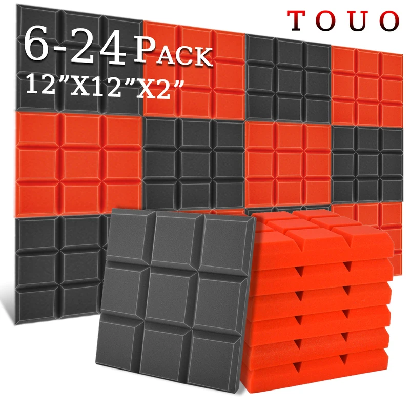 

TOUO Acoustic Foam 6/12/24 Pcs Flame-Retardant Sound Absorbing Material Sound Insulation Ceiling Music Studio Acoustic Treatment