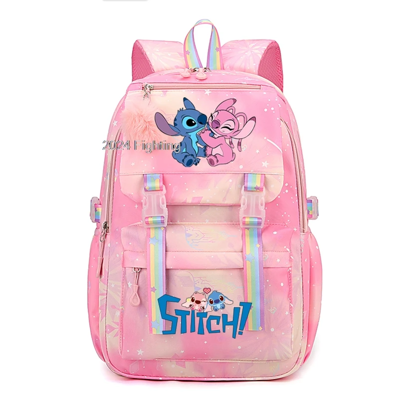 Lilo and Stitch กระเป๋าเป้สะพายหลังของผู้หญิงกระเป๋าใส่หนังสือเด็กหญิงเด็กชายกระเป๋าเป้สะพายหลังสำหรับเด็กเสื้อยืดกระเป๋านักเรียนกระเป๋าสะพายหลัง Mochila