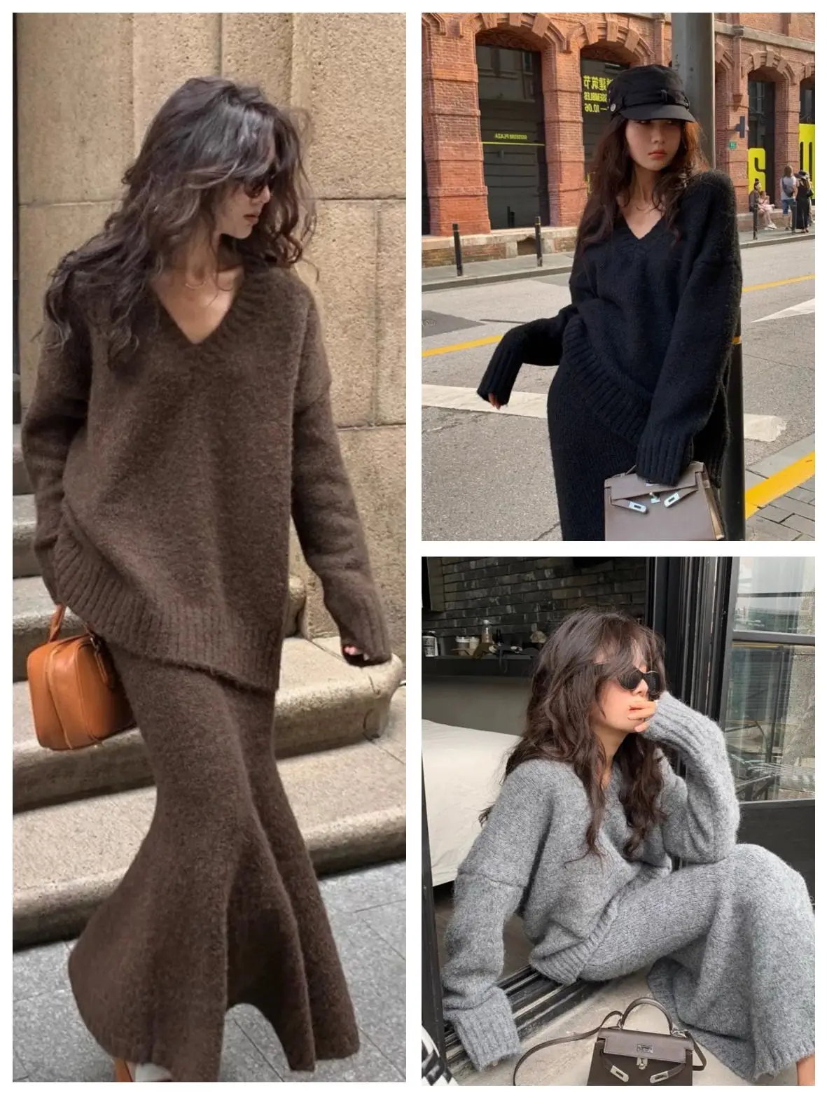 Knit Sweater and Skirt Sets Women Streetwear Autumn/Winter 2024 New Fashion Long Sleeve Pullover Suit for Female