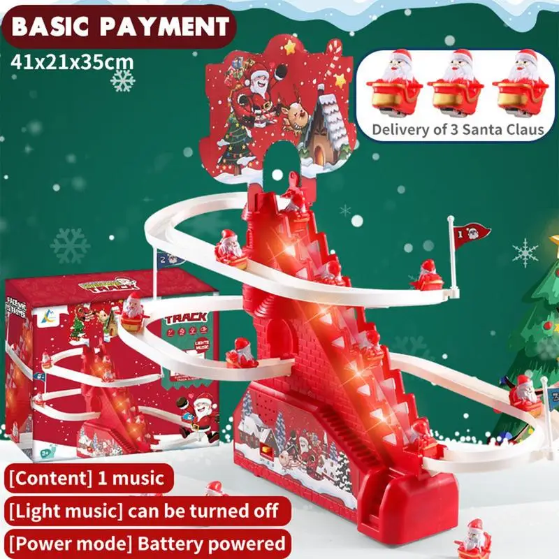 

Electric Santa Track Christmas Slide Dynamic Climbing Stairs Adventure Children Acousto Optic Educational Toy Kids Birthday Gift