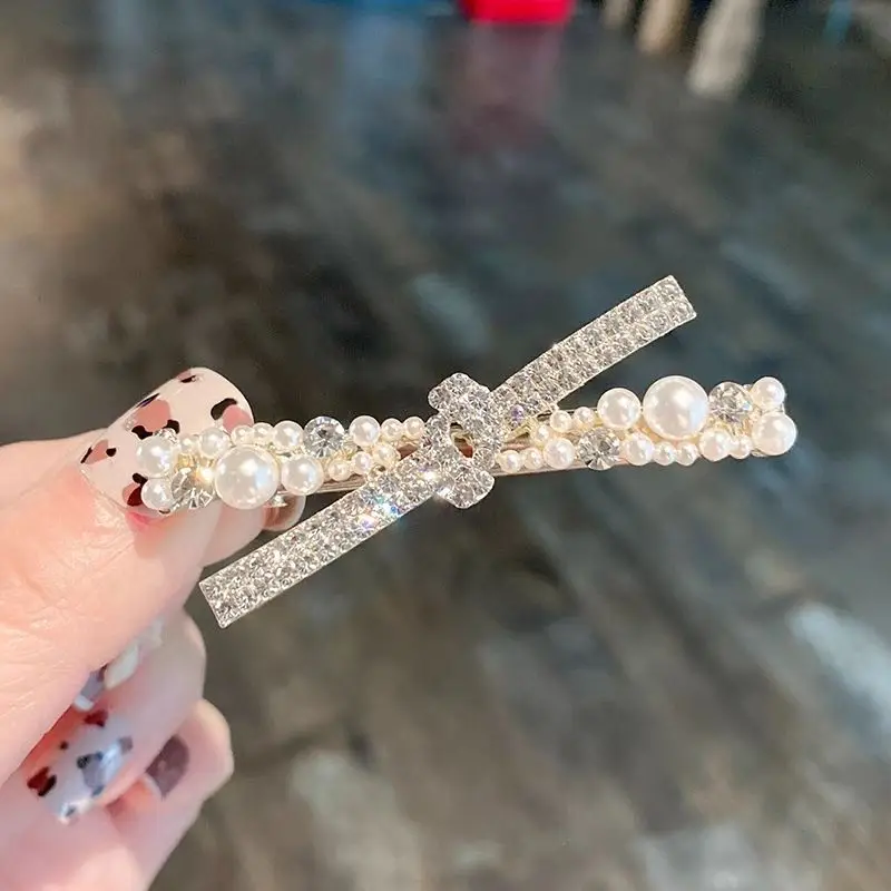 

Luxury Quality Jewelry Crab Hair Pins Summer Pearl Party Hairpin with Rhinestone Bowknot Hair Bands Duckbill Clip Hair Accessory
