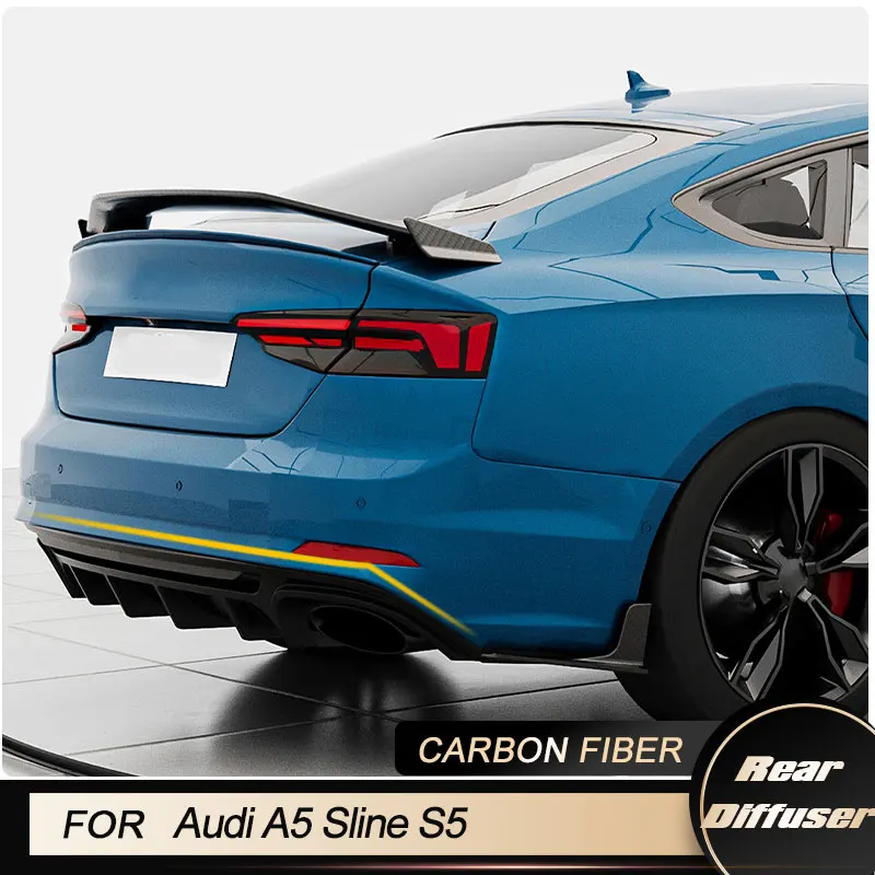 Car Rear Bumper Diffuser Lip Spoiler for Audi A5 Sline S5 4-Door 2017-2019 Racing Rear Diffuser Apron Lip Body Kit Carbon Fiber