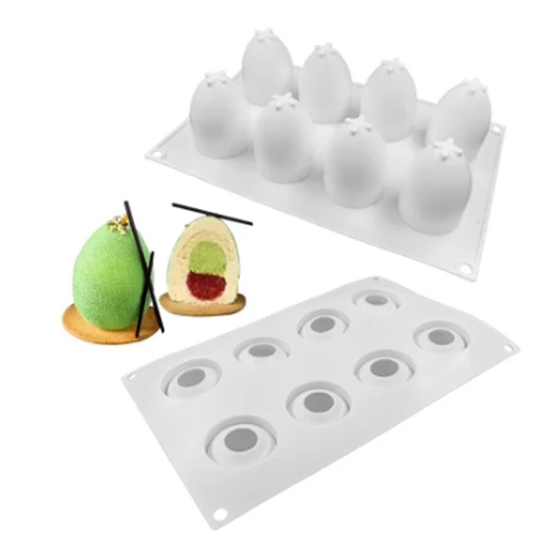 Molde de silicone em forma de ovo de Páscoa, 8 furos, tridimensional, gesso, bricolage, handmade, decoração para o lar