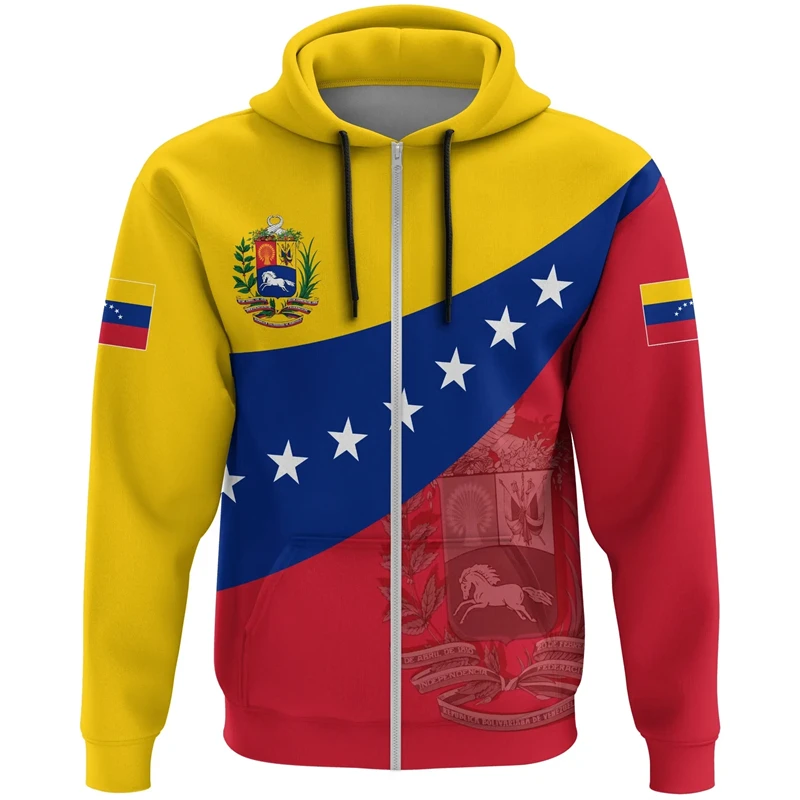 Venezuela Flag Map Graphic Sweatshirts VEN National Emblem Zip Up Hoodie For Men Clothes Casual Male Hoody Sport Boy Pullovers