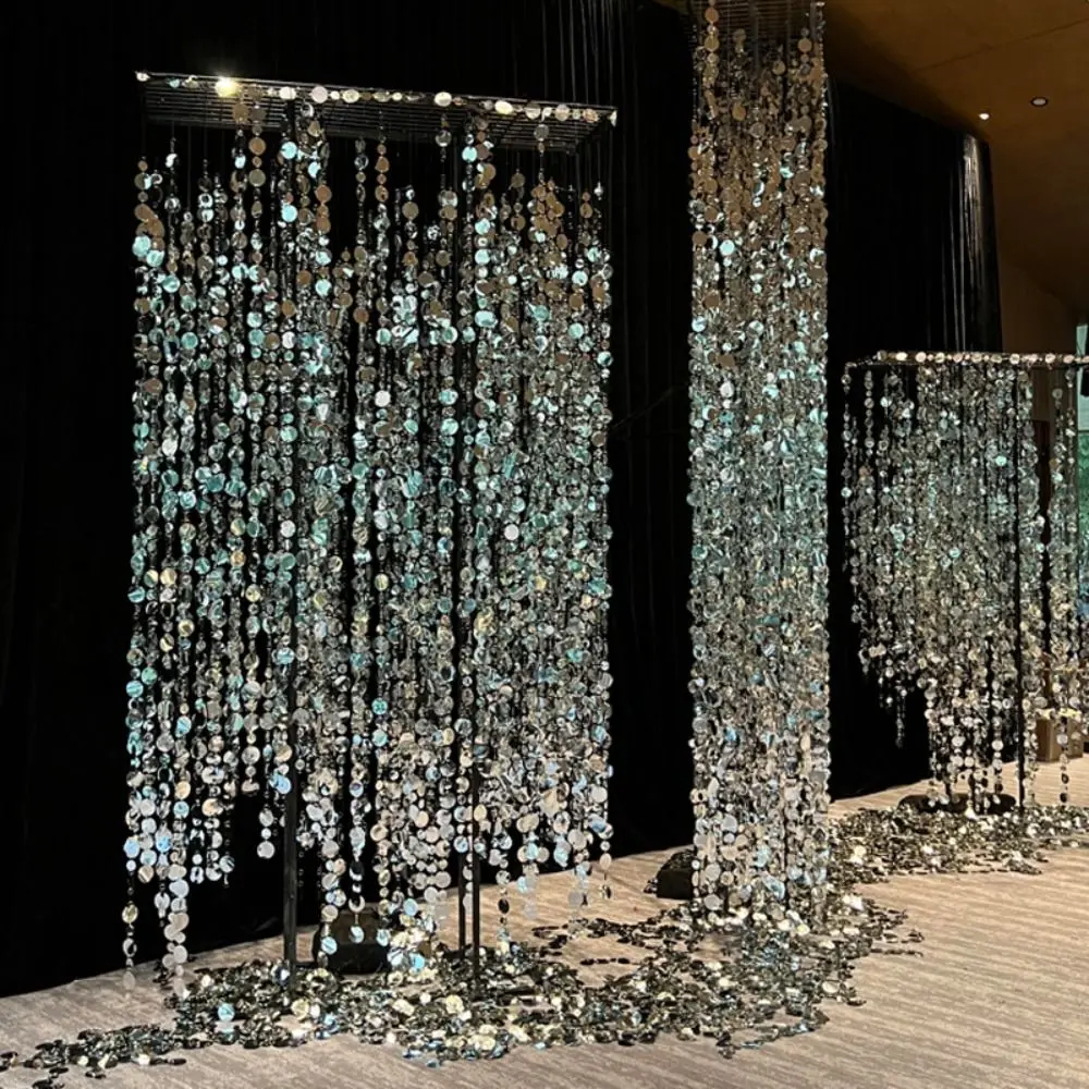 10PCS 1 Meter Sequins Hanging Foil Curtains Gold Silver Flash Curtains Round Sequin Rain Curtain Round Indoor Home Decoration