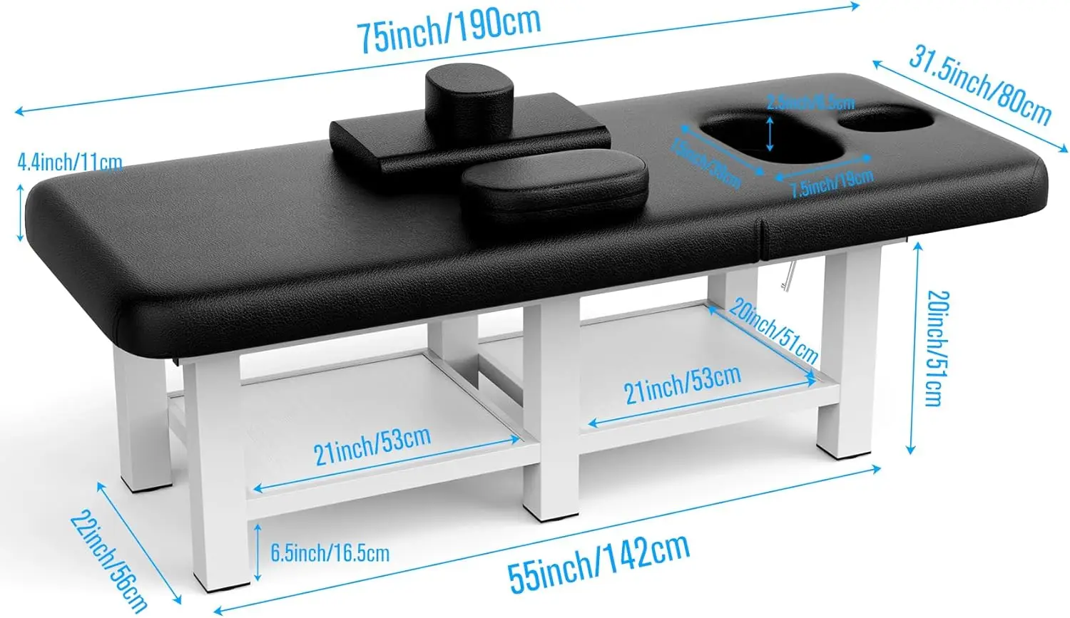 Professional Stationary Massage Table With Backrest For Treatment Table Physical Therapy Table Spa Facial Bed, Metal Frame Pu