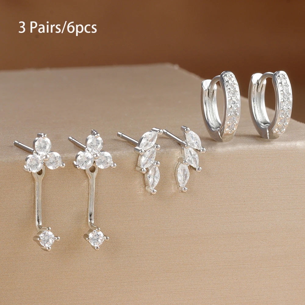 6PCS Exquisite Green Zircon Hoop Earrings Set for Women Gold Plated Stainless Steel Cartilage Piercing Earring Statement Jewelry