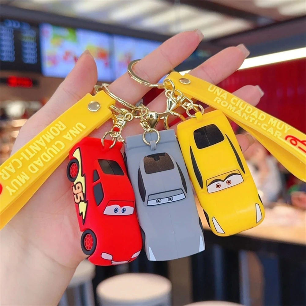 Disney Cartoon Cute Cars Silicone Pendant Keychain for Women Men Fans Lightning McQueen Keyring for Car Backpack  Keys Kids Gift