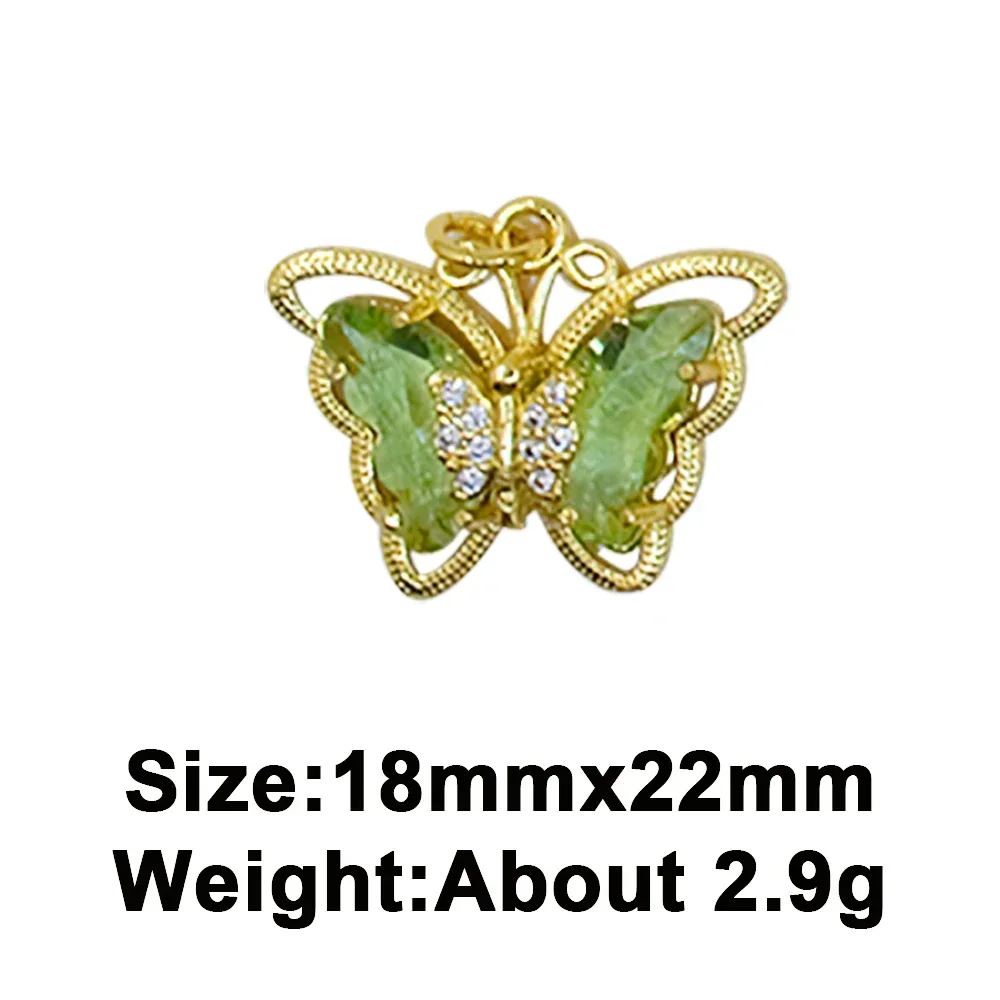 9 Pcs Colorful Rhinestone Butterfly Zircon Pendant Diy Necklace Earring Bracelet Jewelry Making Copper Gold Plated Hollow Charm