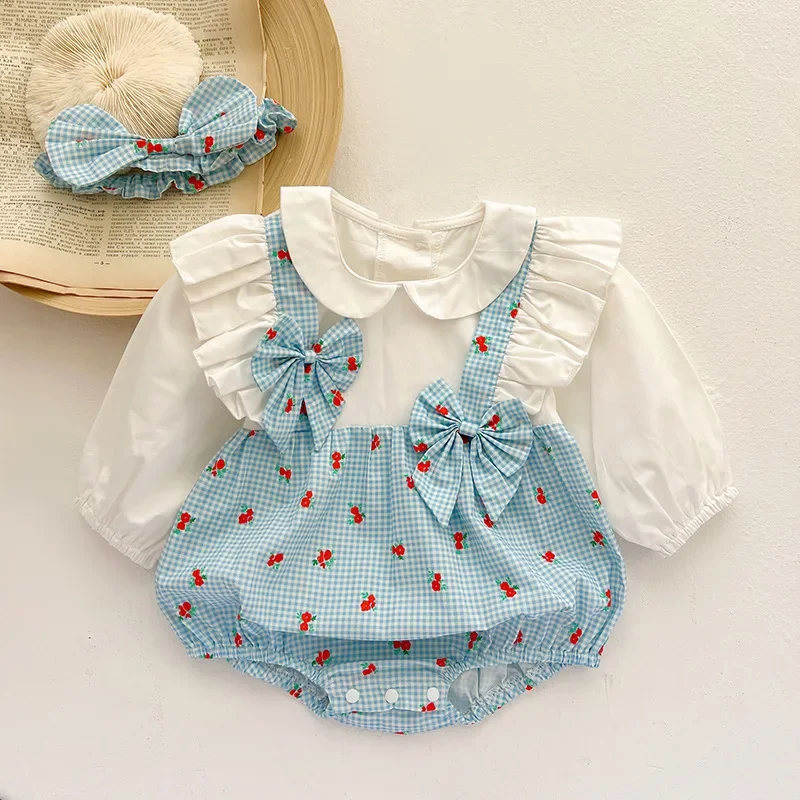 

2024 Baby Girls Autumn Clothes Newborn Long Sleeve Bodysuit Toddler Plaid Rompers Infant Clothing Children Cotton Cute Overalls