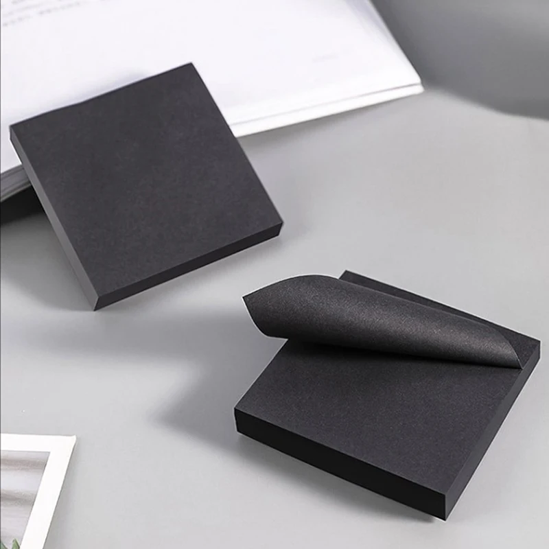 50 Sheets 76*76mm Black Color Sticky Notes Self Adhesive Memo Pad Sticky Paper Bookmark Point Gift Card Creative Stationery