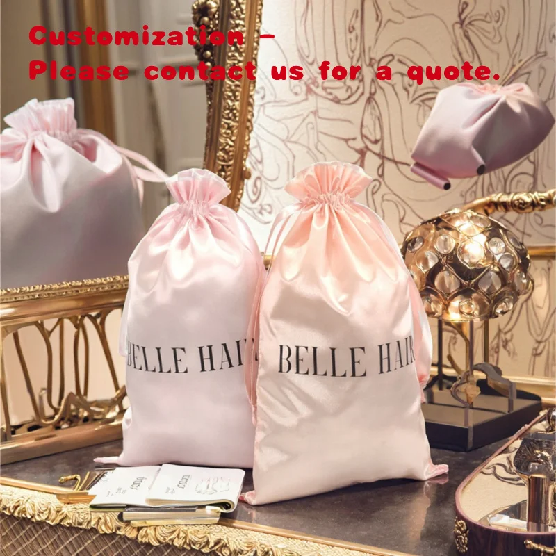 custom.Custom Large Satin Drawstring Pouch Hair Bundles Lash Wig Jewelry Packing Satin Silk Draw String Textile Pa