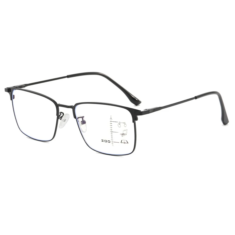 大型長方形チタン合金男性抗ブルーライト累進多焦点老眼鏡ビジネス遠視眼鏡カスタム