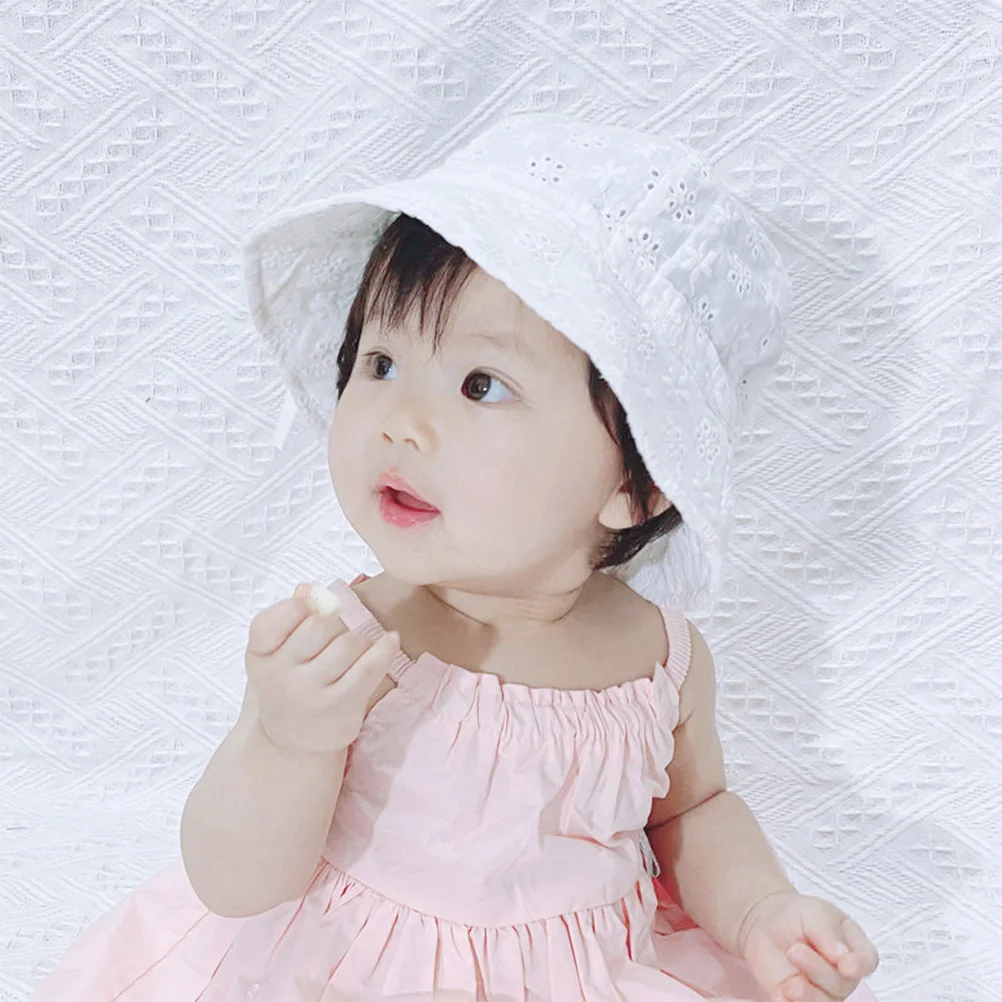 

Baby Bonnet Cotton Fisherman's Hat Headwraps Lace Newborn Sun Visor Summer White
