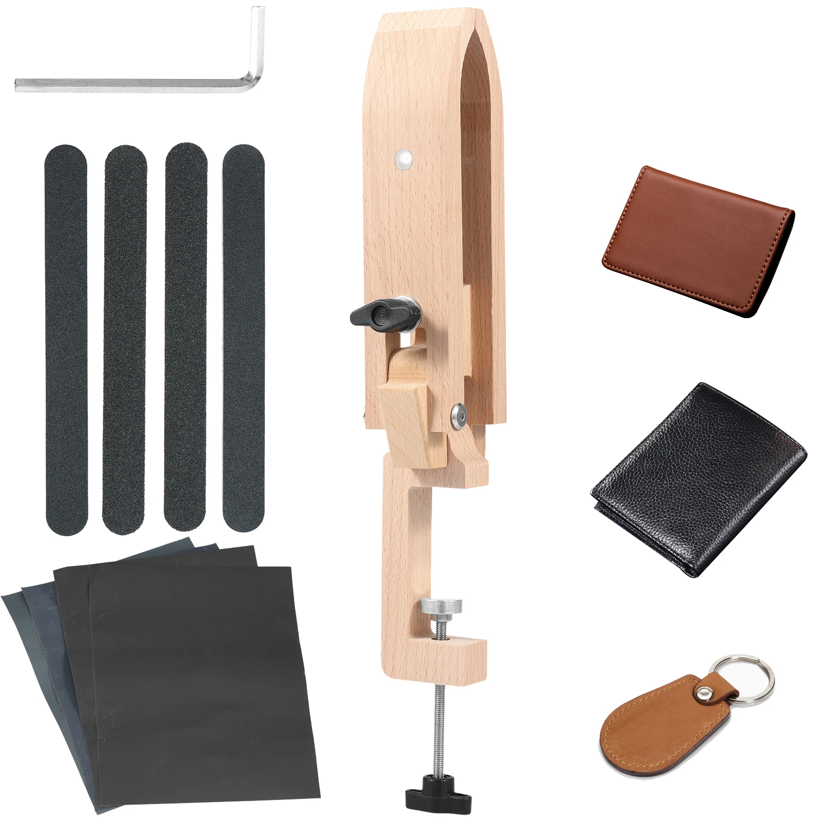 Leder-Nähklemme aus Holz, Verstellbare Lederbearbeitungsklemme, DIY Lederhandwerk Nähzubehör
