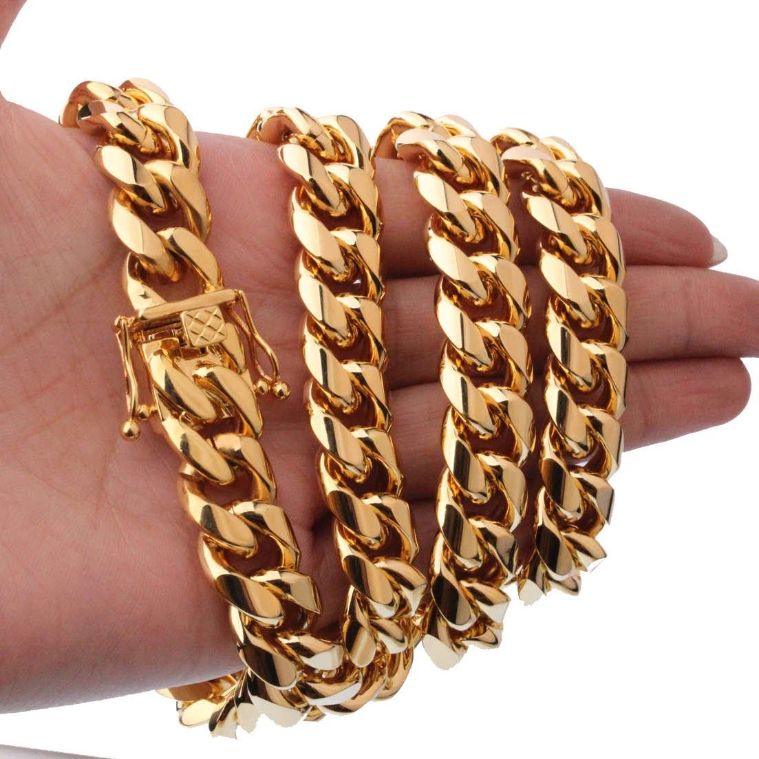 14mm Rose Gold Color/Gold Color 316L Stainless Steel Curb Cuban Link Chain Necklace Jewelry for Men Women 7-40inch