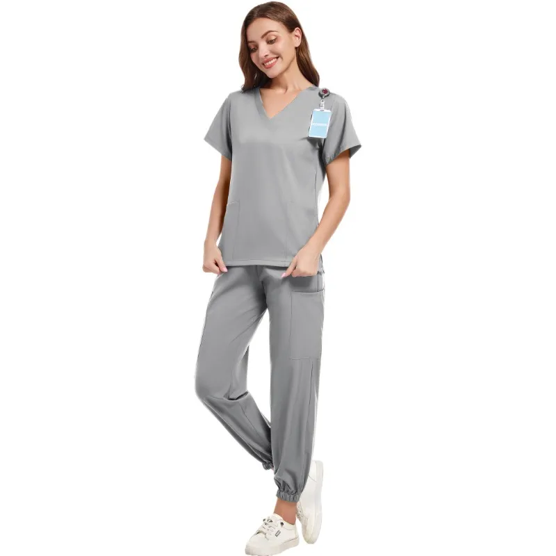

Женский медицинский костюм с V-образным вырезом и коротким рукавом для врачей и медсестер, униформа для работы в больнице