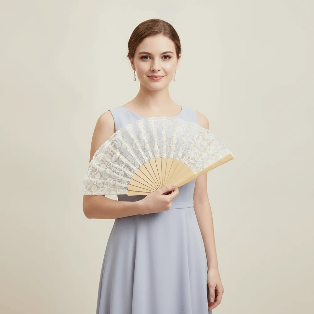 Antique Style Lace Hand Fan Floral Lace Handmade Folding Handheld Fan Portable Lightweight Women's Folding Fan Bridesmaid Gifts