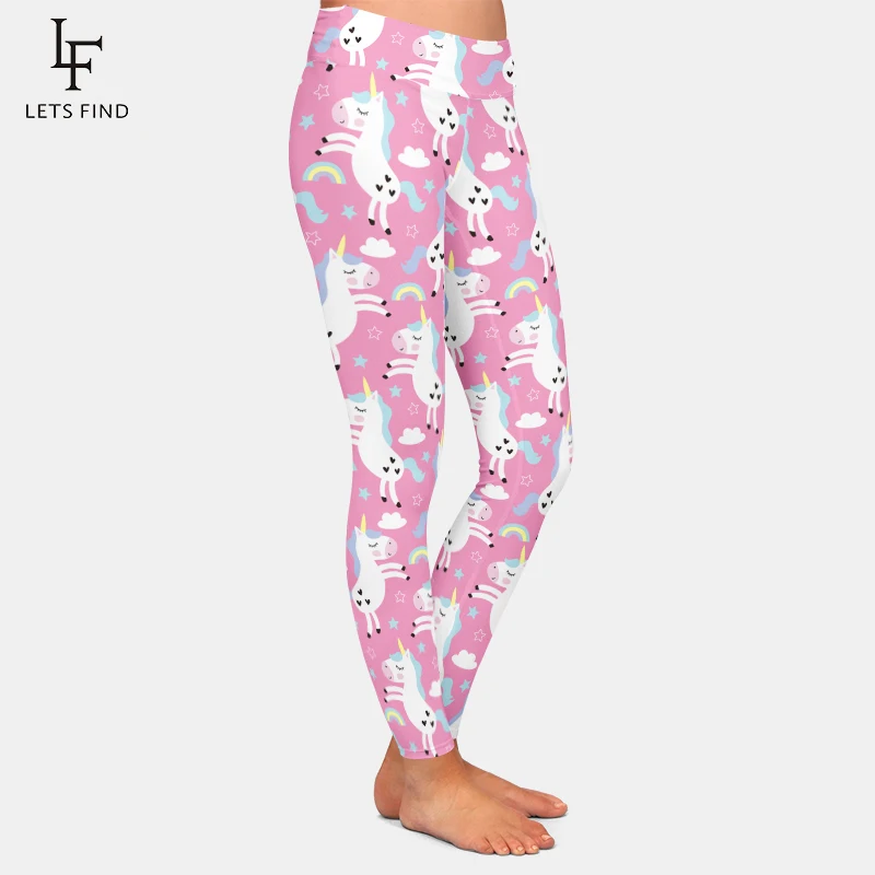 LETSFIND-Leggings de unicornio para mujer, pantalones de Fitness de cintura alta, con estampado 3d de arcoíris y Estrella, informales