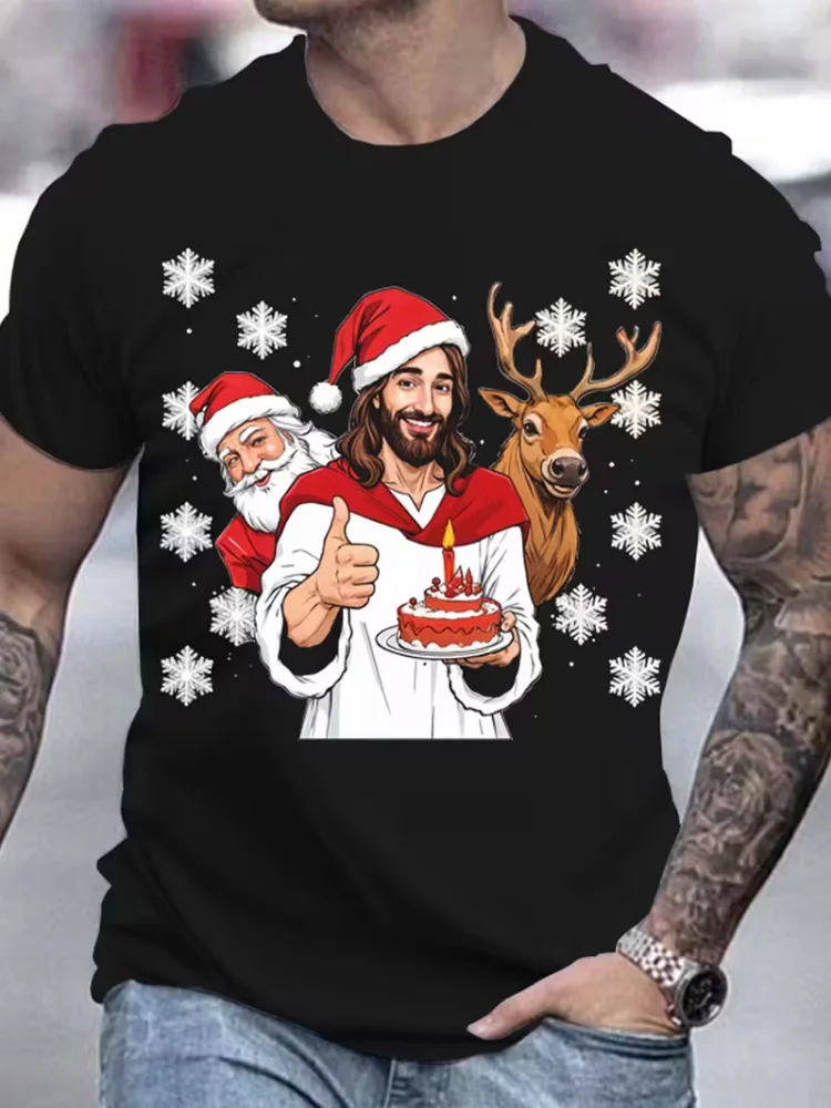 

Chritsmas Theme Short Sleeve T-Shirts For Men 3D Print Santa Clause Graphic Round Neck Tees Fashion Cool Casual Comfortable Tops
