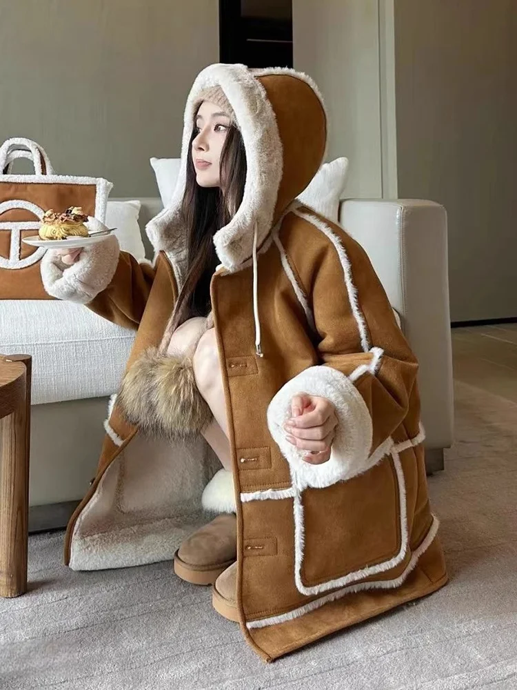   เสื้อโค้ทขนแกะสำหรับผู้หญิง ฤดูหนาว ผ้าฝ้ายเสริมความอบอุ่น ปกขนสัตว์ ติดกระดุม ความยาวปานกลาง สไตล์เกาหลี