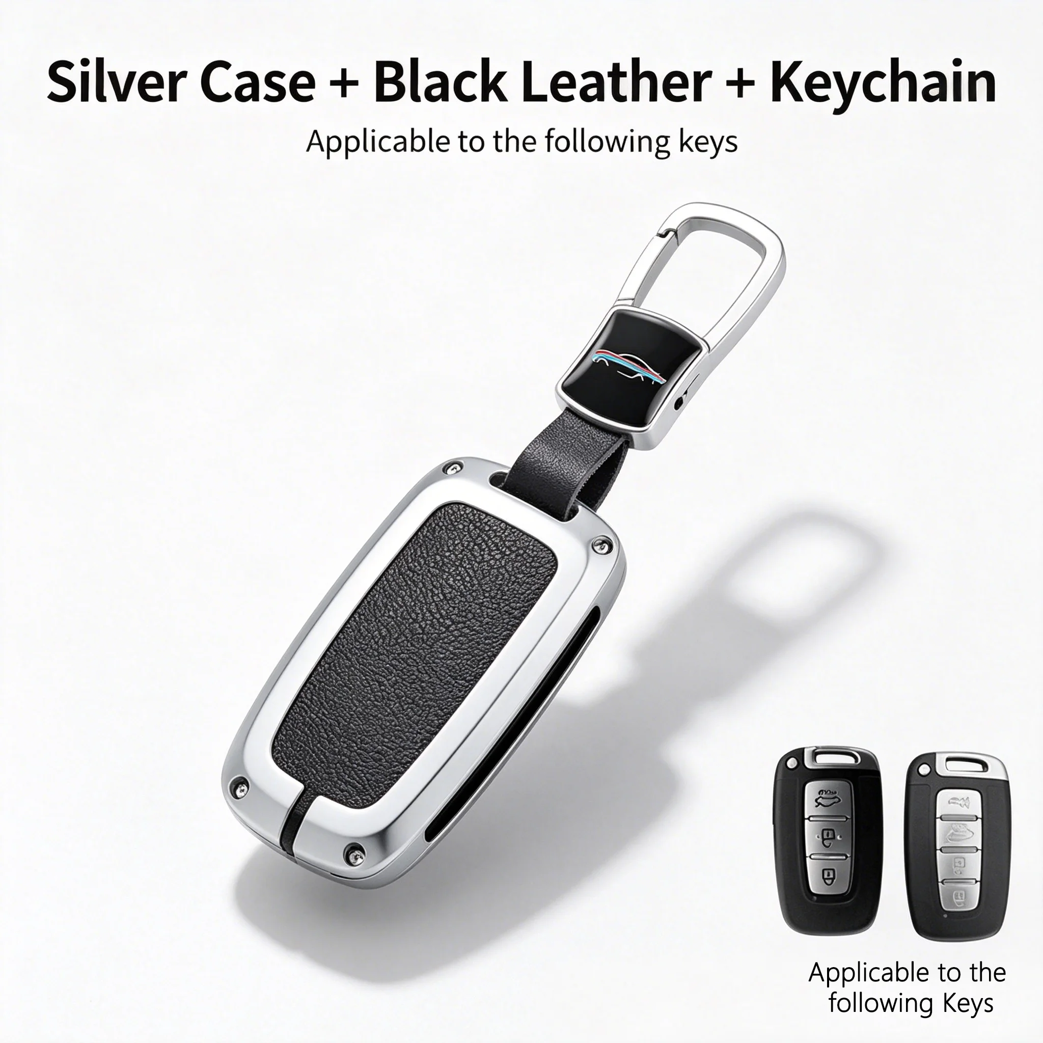 

Zinc Alloy Leather Key Fob Cover for Hyundai IX35 Sonata Tucson Kia K5 Forte 3/4-Button Smart Key Protector Case with Keychain
