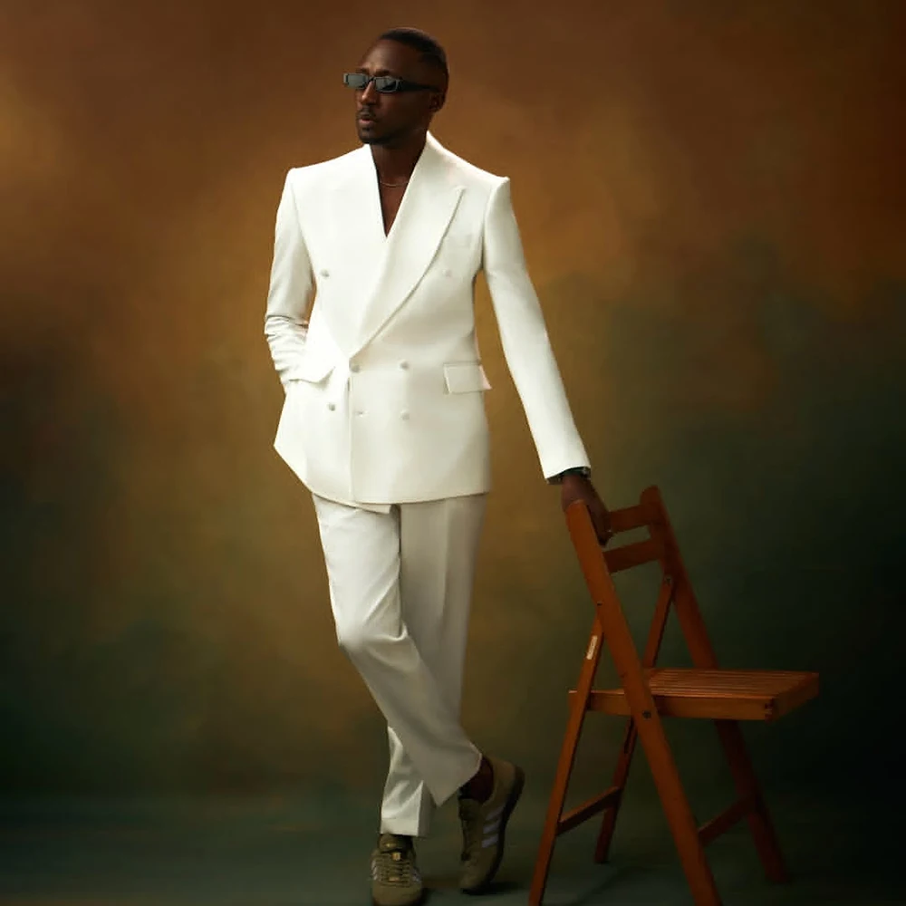 High Quality Suits for Men Wedding Double Breasted Peak Lapel Slim Fit 2 Piece Jacket Pants Full Sets High Quality Outfits Terno