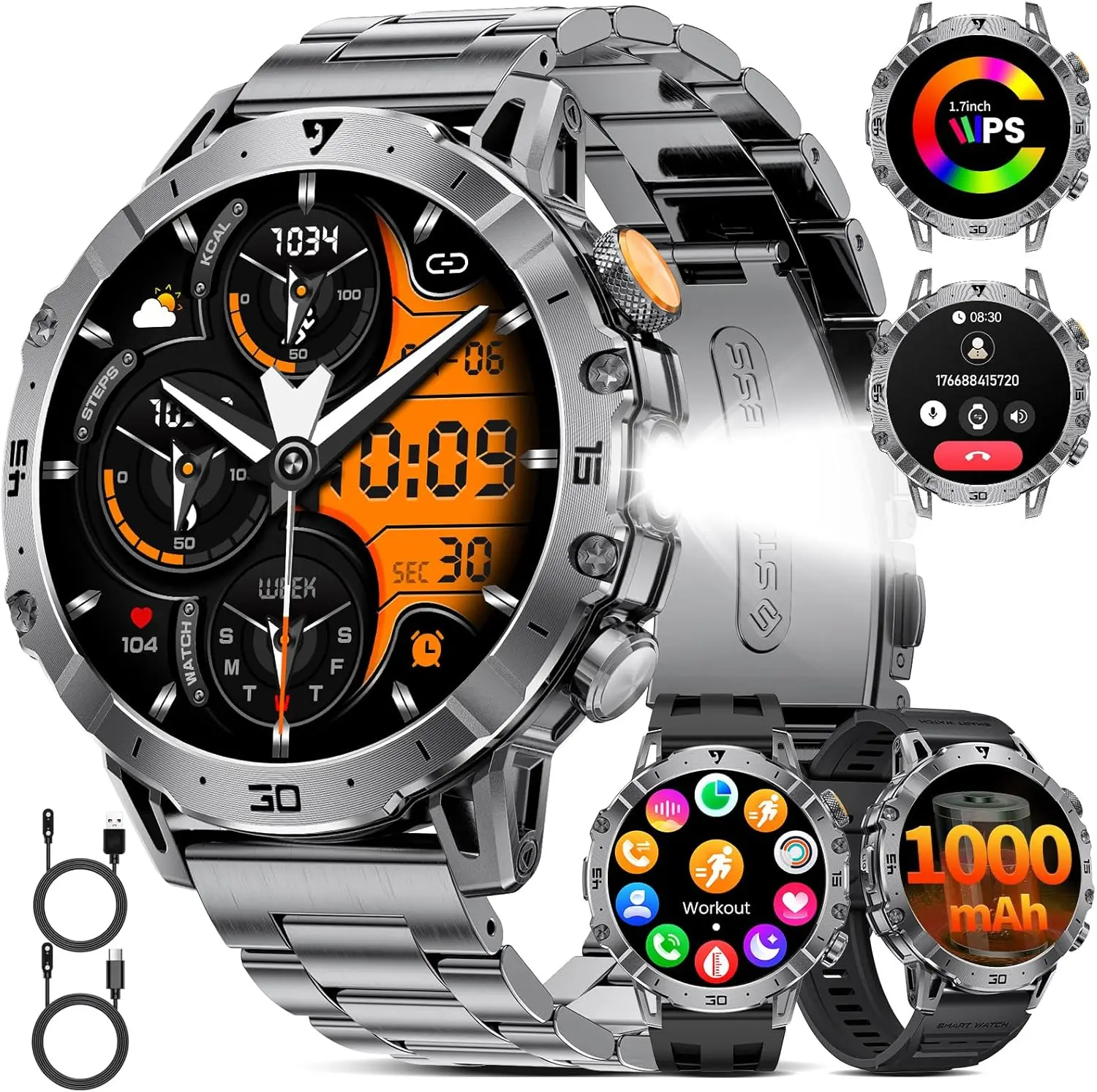 

Men's Smartwatch: 1.7" HD Screen, 111 Sports Modes, Heart Rate Monitor, 5ATM Waterproof Fitness Tracker for Android iOS