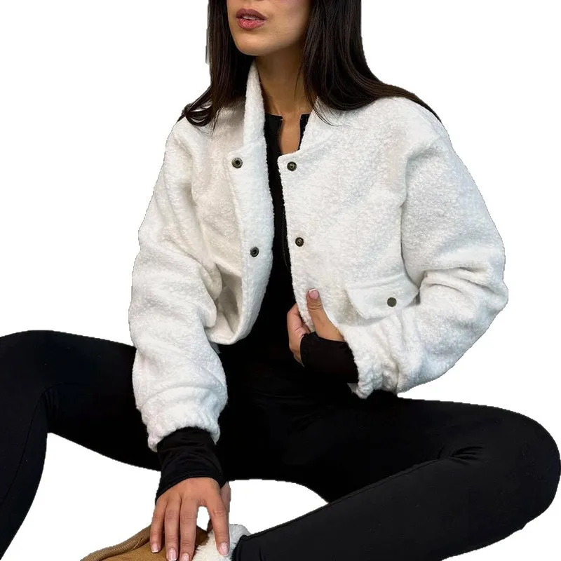 2025 Women's Autumn and Winter Popular Cardigan Casual Lapel Long Sleeved Imitation Lamb Wool Jacket for Women