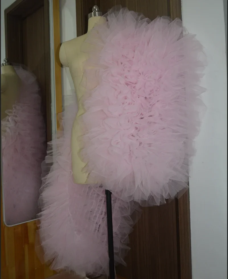 Lindo Pink Tulle Boa Blusa para Mulheres, Top Girl, Chic Lush, Party Club Wear, Jaqueta Ruffle Personalizada, Moda