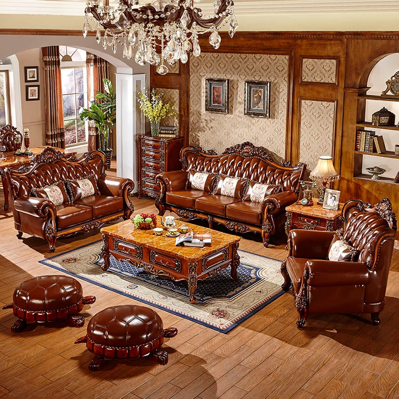 High-end European-style Sofa Set; Solid Wood Construction with High-density, High-resilience Foam; Suitable for Villas.