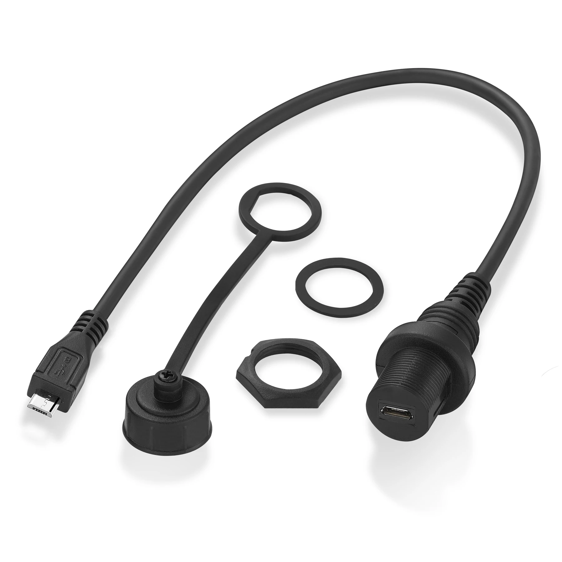 Bochara Micro USB 2.0 Đực Sang Cái Bảng Điều Khiển Xả Bảng Điều Khiển Gắn Cáp Nối Dài Dùng Cho Xe Ô Tô, Xe Tải Thuyền Xe Máy 30Cm