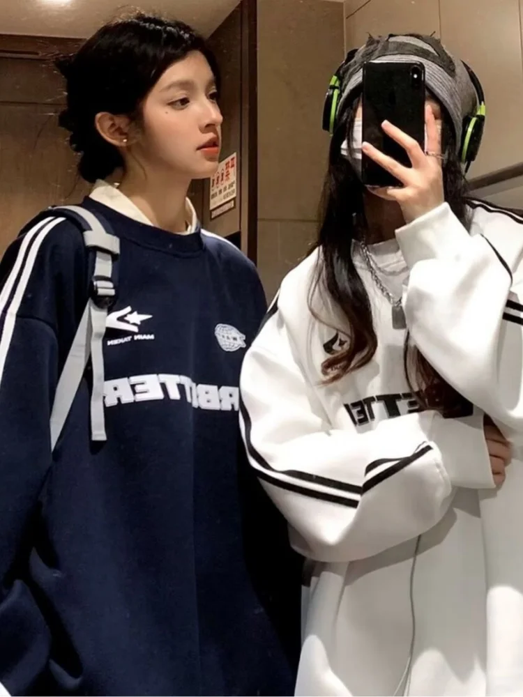 

Couples Spring Autumn American Retro Motorcycle Leisure Loose round Ne Hatl Jaet Sportswear Comfortable Anti-Wrinkle W...