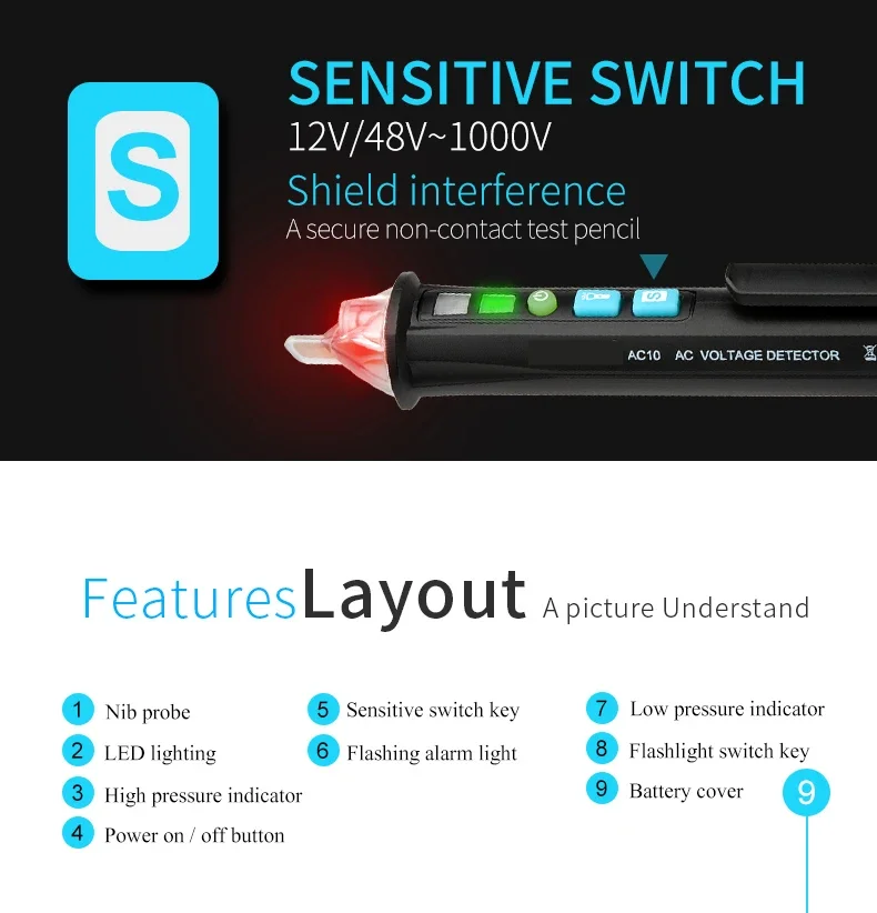 AC electric tester pen Type Personal Safety Voltage Detector Pen Non-Contact AC Voltage Sensor Stick Voltage Detector Tester