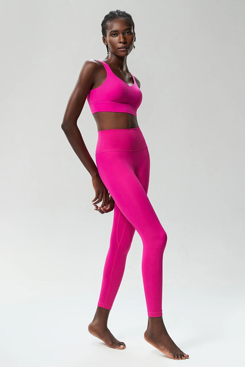 Zweiteiliges Fitness-Yoga-Set für Damen, einfarbig, dehnbar, weich, atmungsaktiv, schnell trocknend, Sportbekleidung für Lauftraining – Detail 12