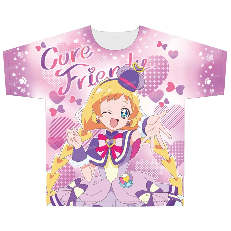 Wonderful Light Beauty Girl Dog Feeding Wheat Short Sleeve T-Shirt Polyester Fiber Quick Dry Casual Style Cartoon Pattern